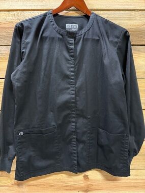 WonderWink Women’s Black Round-Neck Utility Scrub Jacket, Small